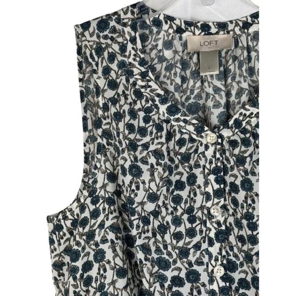 Ann Taylor Loft Floral Button Front‎ Sleeveless Side Pockets Slits Romper Size 2 - Picture 10 of 12